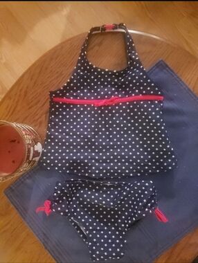 OshKosh B'gosh Navy White Star Bikini Halter Tankini with Pink Trim 3T Swimsuit